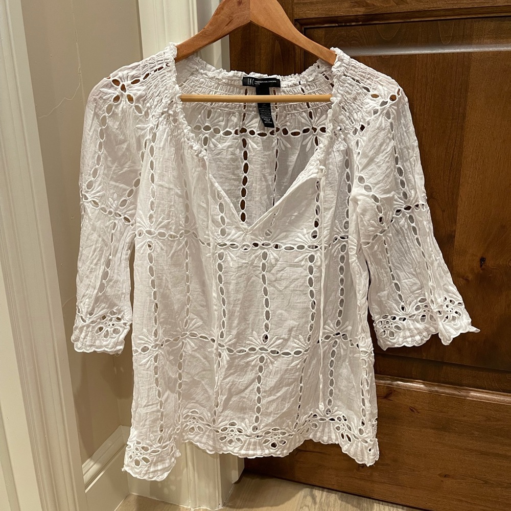 INC international concepts Eyelet white blouse 2P